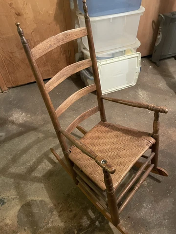 19TH C ANTIQUE SHAKER LADDER-BACK WOOD-SPLINT  SEAT MUSHROOM ARM  ROCKING CHAIR Cover