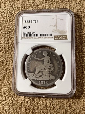 Dólar de comercio de plata de San Francisco 1878-S NGC AG3. Casi lowball. Envío gratuito. Foto 1 de 4