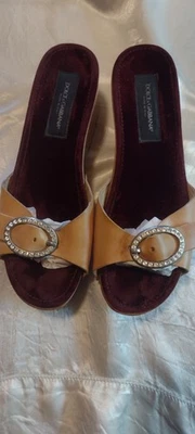 VINTAGE Y2K DOLCE & GABBANA SLIDES/SLIP-ONS, RHINESTONE Buckles, 2.5" Heel, 9M/B - Image 1 of 4