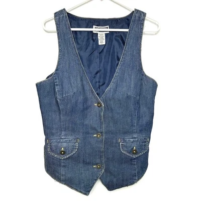 Vintage Route 66 Denim Vest Women's L Adjustable cowgirl Y2k 90s grunge boho - Image 1 of 4