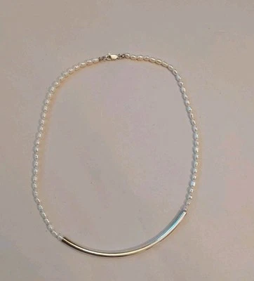 Vintage Sterling Silver Pearl Bar Signed 16" Ladies Necklace 11.3 Grams - Image 1 of 4