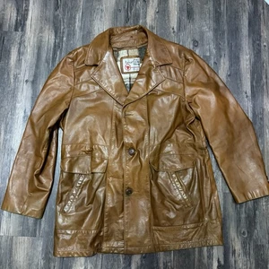 Vintage 70’s Sears Roebuck The Leather Shop Brown Lederjacke Herren 44 R - Bild 1 von 11