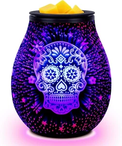 Totenkopf Halloween Scentsy Wärmer 3D Glas Elektrisch Wachs Schmelzwärmer mit 7 Farben C - Bild 1 von 7
