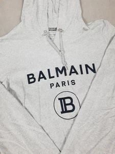 Balmain Hoodie Herren Große L Grau Spellout Logo Paris Leicht Designer Top - Bild 1 von 7