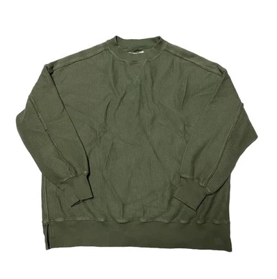 aerie Sweatshirt Womens Oversized Baggy Small Green Textured Cotton - Image 1 of 4