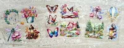 Stickerbögen 10 Bögen je Set Blumen Bäume Schmetterlinge Libellen Häuser - Bild 1 von 3