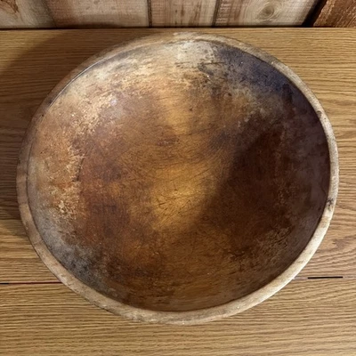 MUNISING tigela de madeira MASSA ANTIGA 12" primitiva virada à mão fazenda 3 1/2" de altura - Imagem 1 de 4