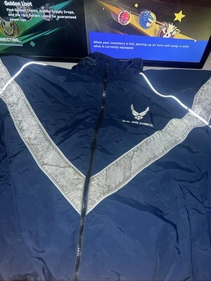 Chaqueta para Hombres Fuerza Aérea de los Estados Unidos Azul/Plata Reflectante Bordado Logo Cremallera XL  Foto 1 de 4