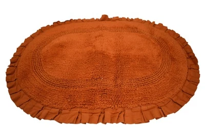 Oval Cotton Bath Rug Burnt Orange Chenille Ruffled Edge Shag Plush Washable - Image 1 of 4