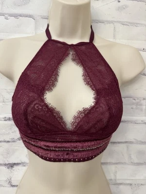 Victoria’s Secret Very Sexy Bralette Size XS whimsigoth Maroon Lace Studs Halter - Image 1 of 4