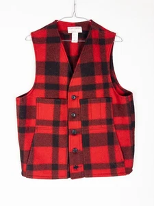 VTG CC Filson Virgin Wool Vest Mens 40 Buffalo Plaid Red Black Mackinaw - Picture 1 of 8