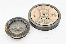 Brass Desktop Compass & 100 Year Calendar 3" Antiqued Finish Nautical Decor New