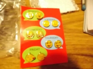 EMOJI EARRINGS NIP by AVON 5 PAIRS LAID OUT MONDAY TO FRIDAY FUN ITEM - Picture 1 of 5