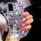 Women Gems Glitter Diamonds Bling Rhinestone Back Phone Case W/ Crystals Lanyard