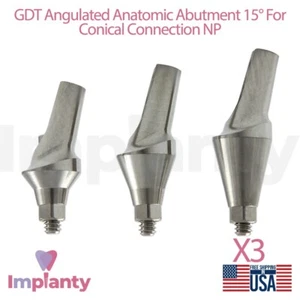 3x GDT Anatomic Angulated Prosthetic 15° Titanium Conical Connection NP 2.25mm - Picture 1 of 3