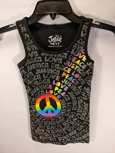 Justice Believe in Yourself Girl's Sz 8 Tanktop Peace Sign Love Justice Sparkle - Picture 1 of 5