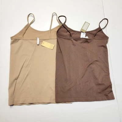 (2) NUEVA CAMISOLA Dynamic Apparel Cami OS Beige Marrón Nylon Spandex Foto 1 de 4