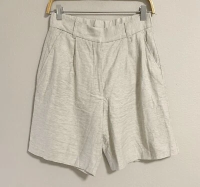 H&M Mujer Pantalones Cortos Talla 6 Mezcla de Lino Vestido Tiro Alto Plisado Chino Cottage Beige Foto 1 de 4