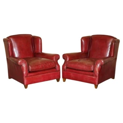 FINEN PAR DE SILLONES ANTIGUOS ART DECO AÑOS 20 CUERO BURDEOS ALA PROFUNDA CLUB Foto 1 de 4