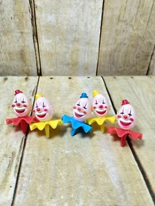 Vtg Creepy Clown Cake Toppers Picks Happy Red Blue Yellow Circus Set Of 5 - Picture 1 of 5