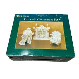 Vintage Traditions Porzellan Weihnachten Herzstück Weihnachtsmann Kamin Hund Lesen - Bild 1 von 18