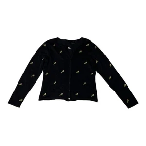 Etoile Black Cardigan Embroidered Candy Cane Holly Size Small Christmas Holiday - Picture 1 of 5