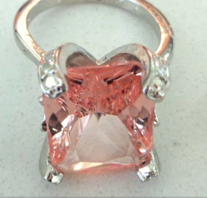 18K White G Over Glamour Pink Kunzite Ladies 925 Sterling Silver Ring Size 7 - Picture 1 of 8