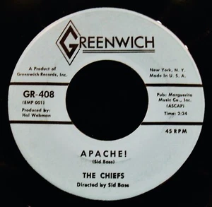 THE CHIEFS: Apache! & Dee's Dream~Surf Rock / R&B 45 From 1958~GREENWICH #GR-408 - Bild 1 von 2