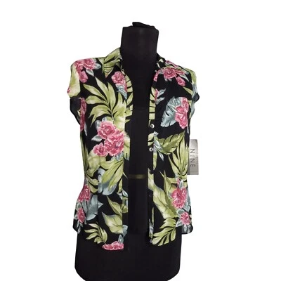 Blusa Nine & Company 2P Petite Cami Floral Botón Frontal Transparente Negra Rosa NUEVA Foto 1 de 4