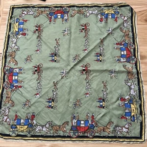 BUFANDA DE SEDA SALTERIO de colección Italia 31"x30" RARO carro de caballos verde ecuestre - Imagen 1 de 11