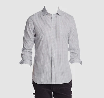 Новый $299 Bloomingdale's мужчин Slim-Fit черный синий белый клетку длинным рукавом рубашка XL - Изображение 1 из 2