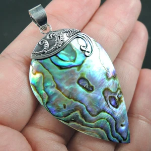 Colgante concha de abulón Paua natural en forma de pera de plata de ley 925, PASP-169 - Imagen 1 de 5