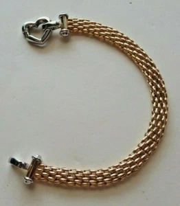 14K Solid Gold Weave BRACELET w/ HEART CLASP Italy - New - Picture 1 of 5