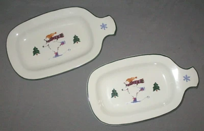 Pfaltzgraff Snow Bear 2-Hostess Handled Party Plates Platter Tray w/ Handle 12x7
