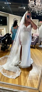 Brand new wedding dress and matching veil NEVER WORN OR ALTERED  - Picture 1 of 4