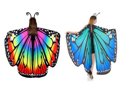 BUTTERFLY Damen Schmetterlingsflügel Cape Stirnband Erwachsene Fee Pixie Mantel Kostüm