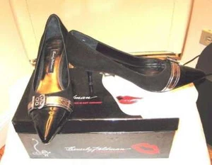 BEVERLY FELDMAN, BLACK SUEDE & PATENT LEATHER WITH SILVER BUCKLE-SIZE-8 - Picture 1 of 6