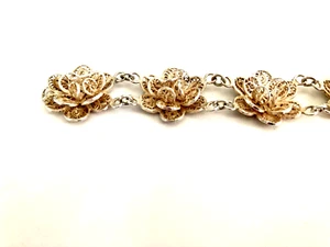 Vintage Sterling Silver Filigree Flower Bracelet ~ 7.25 Long ~ 7/8" Wide - Picture 1 of 4