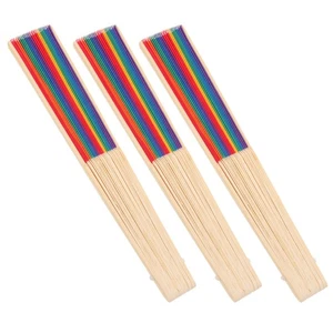 3 Pcs Portable Rainbow Folding Fans With Bamboo Handle For Gift And Events - Picture 1 of 12