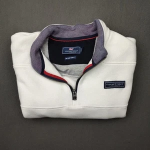 Vineyard Vines Sweater Mens Medium White Shep Shirt Pullover Quarter Zip Fleece - Picture 1 of 12