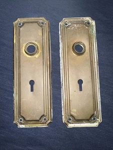 PAIR Antique/Vintage Door Back Plate, Backplate, Escutcheon, Brass, Art Deco - Picture 1 of 5