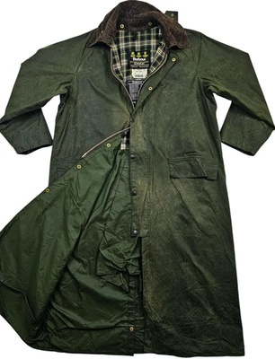 *LO ÚLTIMO GABARDINA ENCERADA OLIVA FORRADA A CUADROS BURGHLEY BARBOUR @ A160 DE COLECCIÓN C42 L Foto 1 de 4