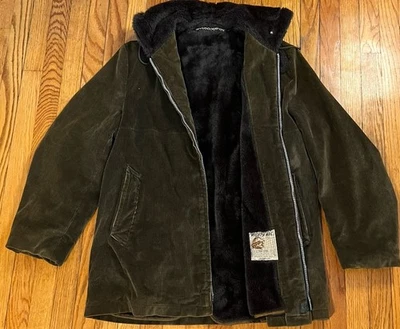VTG Mighty Mac Green Heavy Weight Corduroy Full Zip Fur Lined Jacket Mens Sz 44 - Image 1 of 4