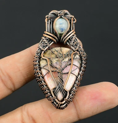 Colgante Crzay Encaje Ágata Hecho a Mano Piedras Preciosas Recortador Envoltura de Alambre Arco Iris Piedra Lunar Foto 1 de 4