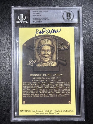 ROD CAREW SIGNED HOF PLAQUE POSTCARD TWINS AUTO GRADE 10 BECKETT BAS - Image 1 of 4