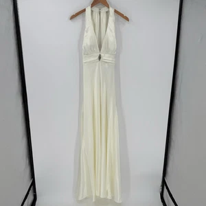 Neu mit Etikett David’s Bridal bodenlanges Neckholder-Hochzeitskleid elfenbeinfarben Satin Damengröße 16 - Bild 1 von 11