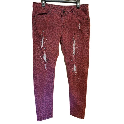 Женские узкие джинсы бонго размер 13 красный анималистический принт искусственно состаренные стразы - Изображение 1 из 4