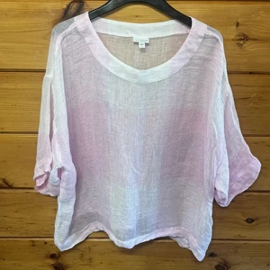 Pure Jill 100% Leinen L Large Weave Rosa Weiß Boxy Oversized Top Dolmanärmel - Bild 1 von 4