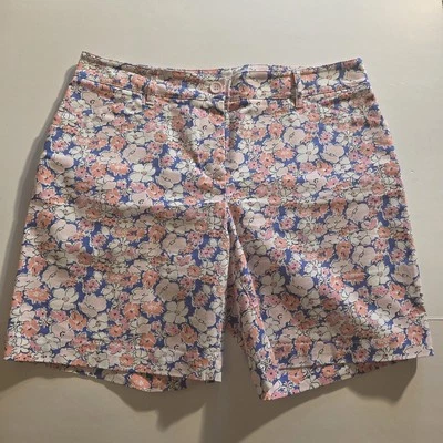 Pantalones Cortos Talbots Mujer 8 Floral Rosa Azul Elastizados Bolsillos Frente Plano Verano  Foto 1 de 4