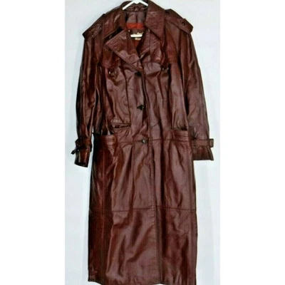 Chaqueta gabardina Etienne Aigner de cuero marrón con botones para mujer’s Foto 1 de 4